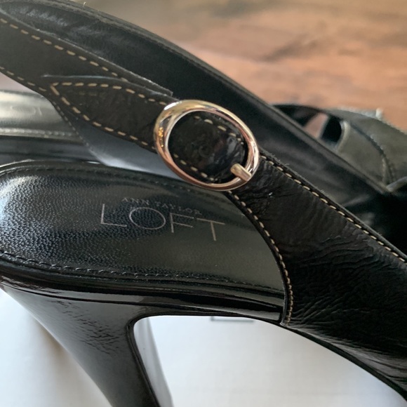 LOFT Christina Black Leather Platform Peep Toe Slingback Heels Size 6.5 - Picture 6 of 16